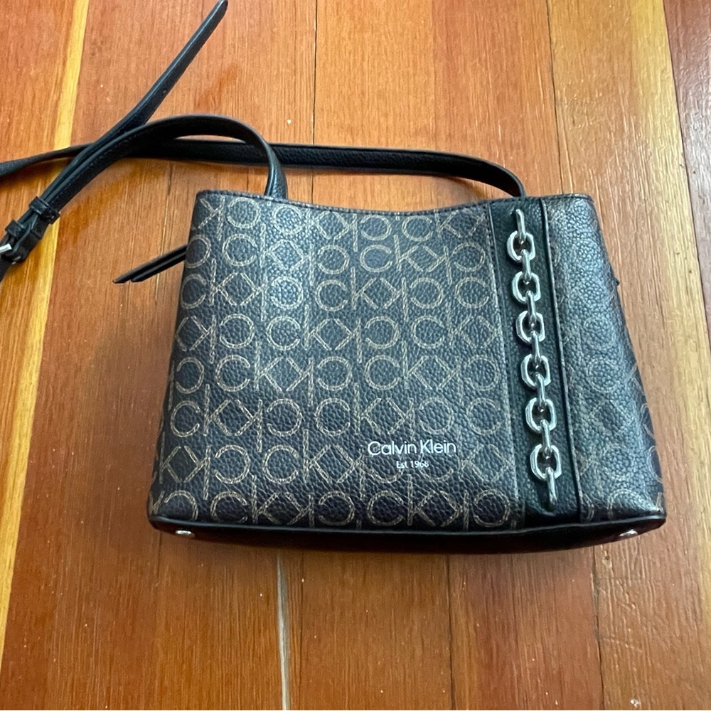 Calvin Klein Monogram Black and Brown Shoulder Bag